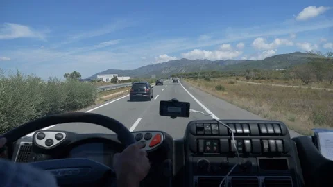 BARCELONA, SPAIN - AUGUST 13, 2017: BUS ON ROAD DESTINATION TO BARCELONA Видео 106089701