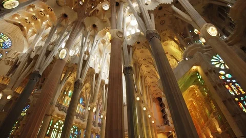 BARCELONA, SPAIN - CIRCA 2018: La Sagrada Familia Cathedral. Amazing Gaudi Stock Footage