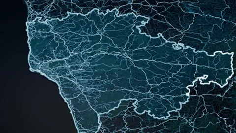 Barcelona Spain Glowing Digital Map Animation 4K Stock Footage 337758117