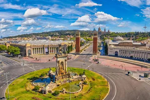 Barcelona Spain, high angle view city skyline at Barcelona Espanya Square Stock Photos