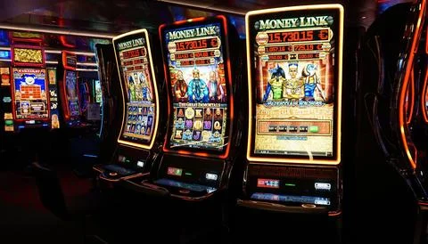 Barcelona, Spain - May 25, 2023: Interior of slot machines in gambling casi.. Stock Photos