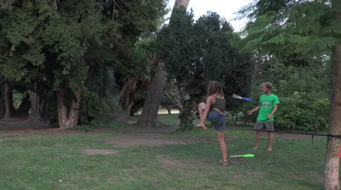 Barcelona Spain Parc de la Ciutadella slack lining 4K 069 Stock Footage 44252044