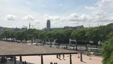 Barcelona, Spain, A river running through a city Stock Footage 133358051