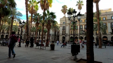 Barcelona, Spain September 29 2022 City center plaza tourists 스톡 동영상 303143053