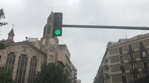Barcelona, Spain. A traffic light in front of a building Stock-Footage 133127820