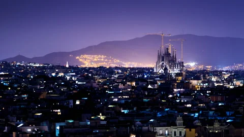 Barcelona in sunset time, Spain, timelapse Video stock 85516439