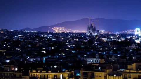 Barcelona in sunset time, Spain, timelapse Stock Footage 86081898