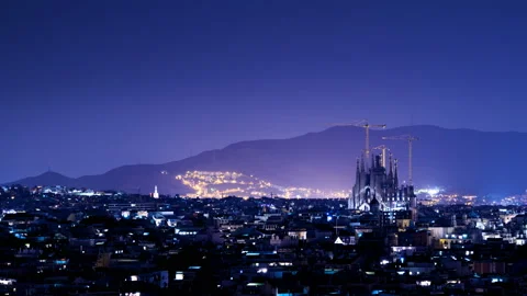 Barcelona in sunset time, Spain, timelapse Stock Footage 90278501
