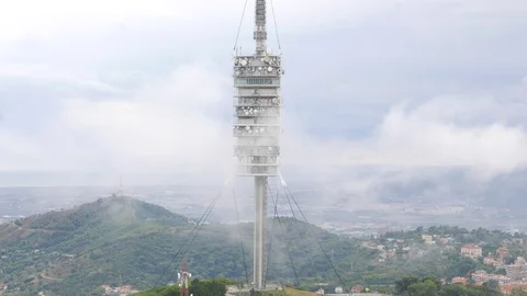 Barcelona Telecommunications Tower close up Stock Footage 99493132
