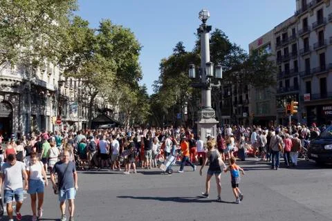 Barcelona's Rambla after terroridt attack. Flowers and candles Stock Photos