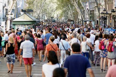 Barcelona's Rambla after terroridt attack. Flowers and candles Stock Photos