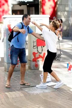 Barcelona's Rambla after terroridt attack. Flowers and candles Stock Photos