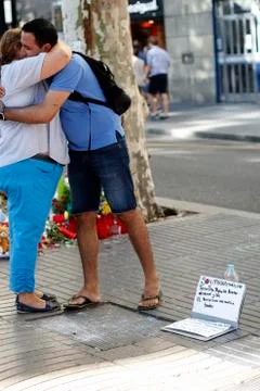 Barcelona's Rambla after terroridt attack. Flowers and candles Stock Photos