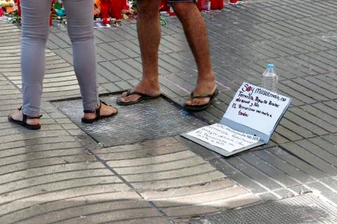 Barcelona's Rambla after terroridt attack. Flowers and candles Stock Photos