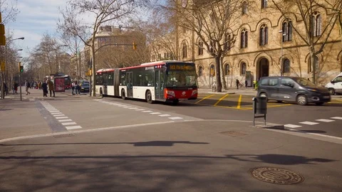 Barcelonas traffic flowing through Gran Via. Big city traffic flowing through Stock Footage 124586873