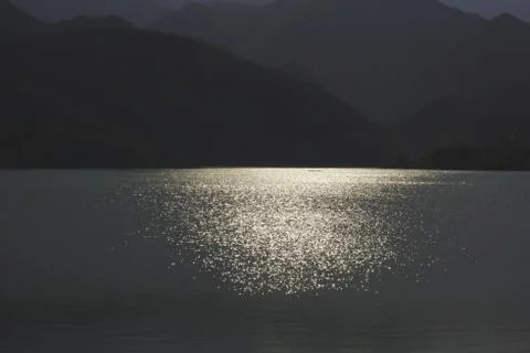 Barcis Lake, romantic view of the lake at sunset, horizontally Stock Photos