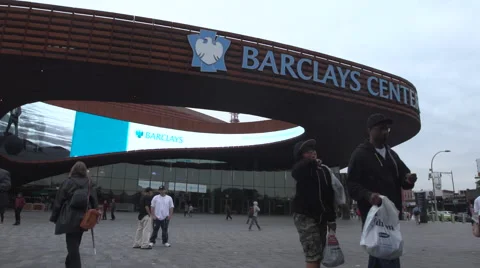 Barclays Center Low Angle Pan Right Daytime EXT Wide Shot Stock Footage 51663215
