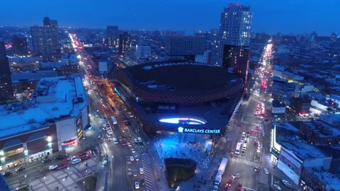Barclays Center New York City Night Aerial 4K 2 Stock Footage