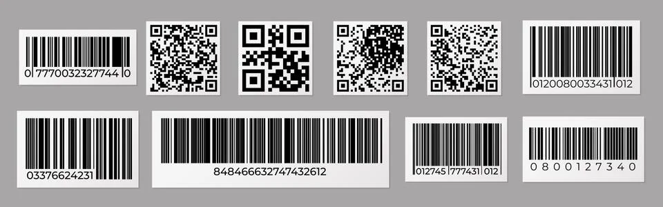 Barcode and QR code. Product price sticker with stripped identification mark for Stock Illustration