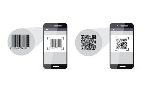 Barcode and QR-code scanning phones. Vector illustration. Illustrazione stock