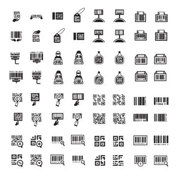 Barcode and QR Code Vector set 64 item Illustrazione stock