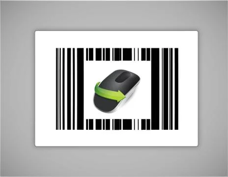 Barcode and wireless computer mouse isolated on white background Illustrazione stock