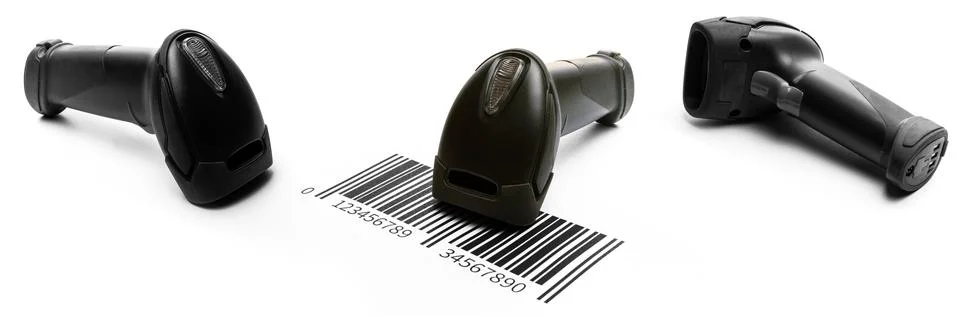 Barcode background collection. Reader laser scanner for warehouse. Retail label Stock Photos