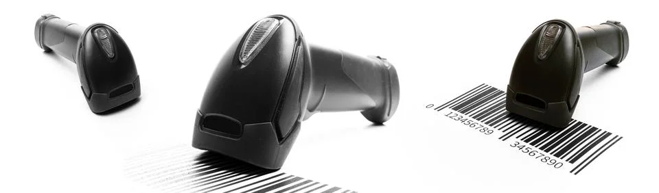 Barcode background collection. Reader laser scanner for warehouse. Retail label Stock Photos