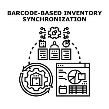 Barcode based inventory synchronization process management Stock Illustration