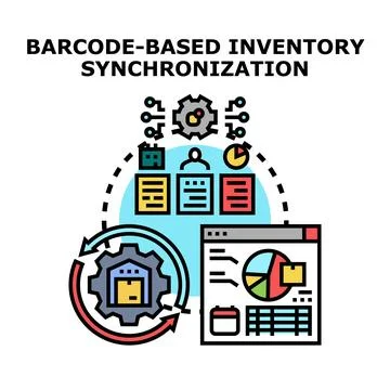 Barcode based inventory synchronization process management イラスト素材