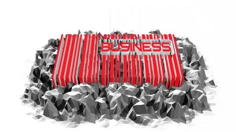 Barcode with business text on low poly relief red business text inside bar... Stock-Fotos
