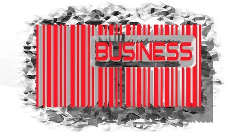 Barcode with business text on low poly relief red business text inside bar... Stock-Fotos