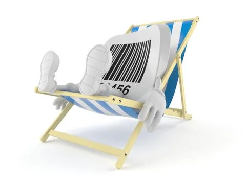 Barcode character lying on deck chair Illustrazione stock