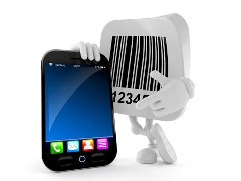 Barcode character with smart phone Stock Illustration