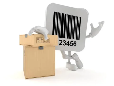 Barcode character with stack of boxes Stock Illustration