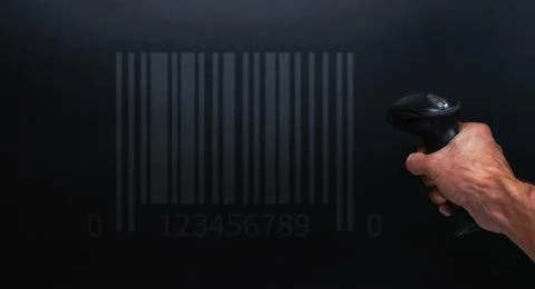 Barcode concept. Retail label barcode scan. Reader laser scanner for warehouse Foto stock