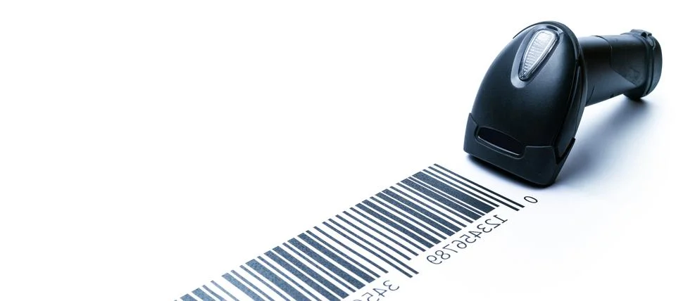 Barcode concept. Retail label barcode scan. Reader laser scanner for warehous Stock Photos
