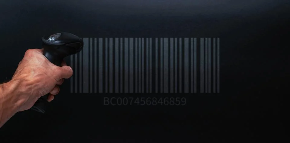 Barcode concept. Retail label barcode scan. Reader laser scanner for warehous Stock-Fotos