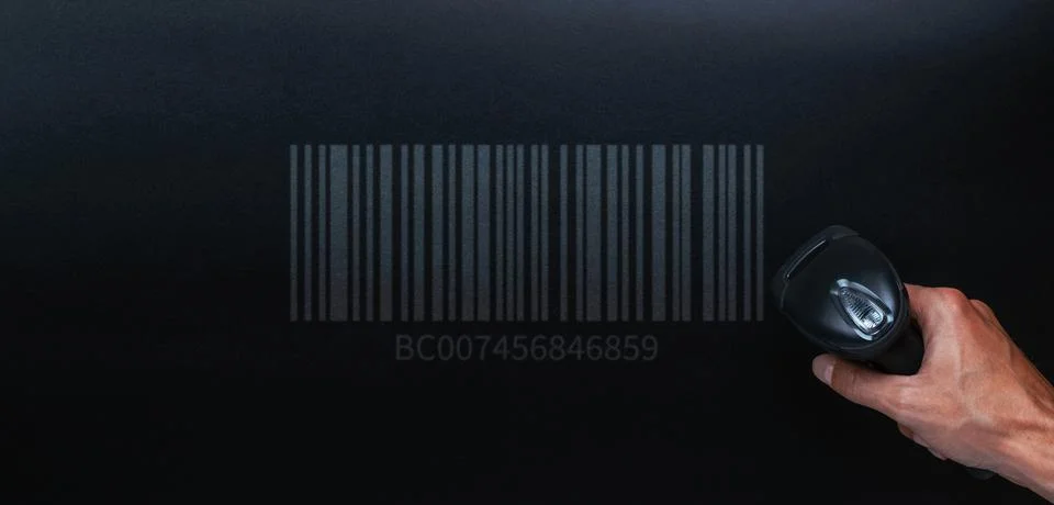 Barcode concept. Retail label barcode scan. Reader laser scanner for warehous Stock Photos