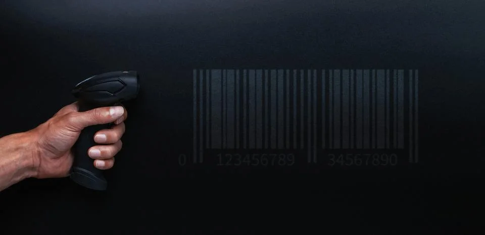 Barcode concept. Retail label barcode scan. Reader laser scanner for warehous Stock Photos