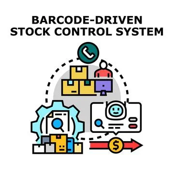 Barcode driven stock control system managing inventory Stockillustratie