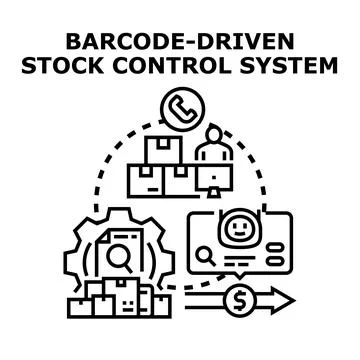 Barcode driven stock control system managing inventory Stockillustratie