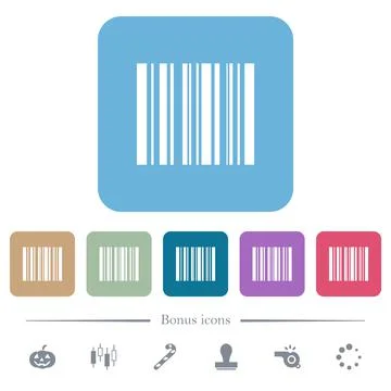Barcode flat icons on color rounded square backgrounds 스톡 일러스트