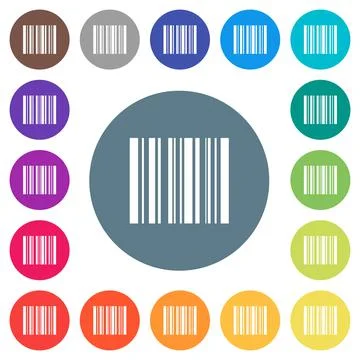 Barcode flat white icons on round color backgrounds 스톡 일러스트