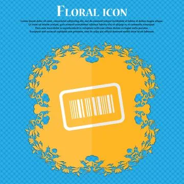 Barcode. Floral flat design on a blue abstract background with place for your Stock Illustration
