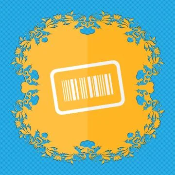 Barcode. Floral flat design on a blue abstract background with place for your te Stock Illustration