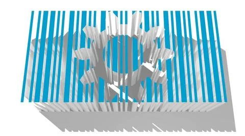 Barcode with gear blue 3d with long shadow and gear decoration. Copyright:... Stock Photos