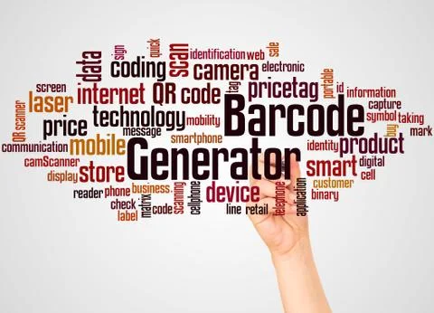 Barcode Generator word cloud and hand with marker concept 스톡 일러스트