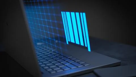 Barcode glowing icon scanning technology 3D Render Stock-Illustration