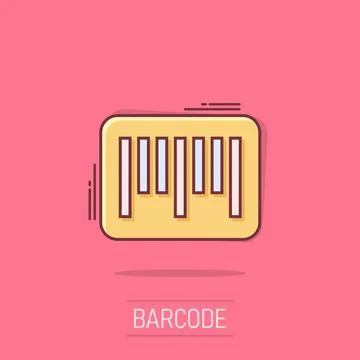 Barcode icon in comic style. Product distribution cartoon vector illustrati.. Illustrazione stock